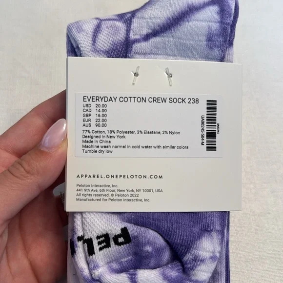 NWT Peloton Everyday Cotton Crew Sock 238 Purple Tie Dye - Picture 4 of 4